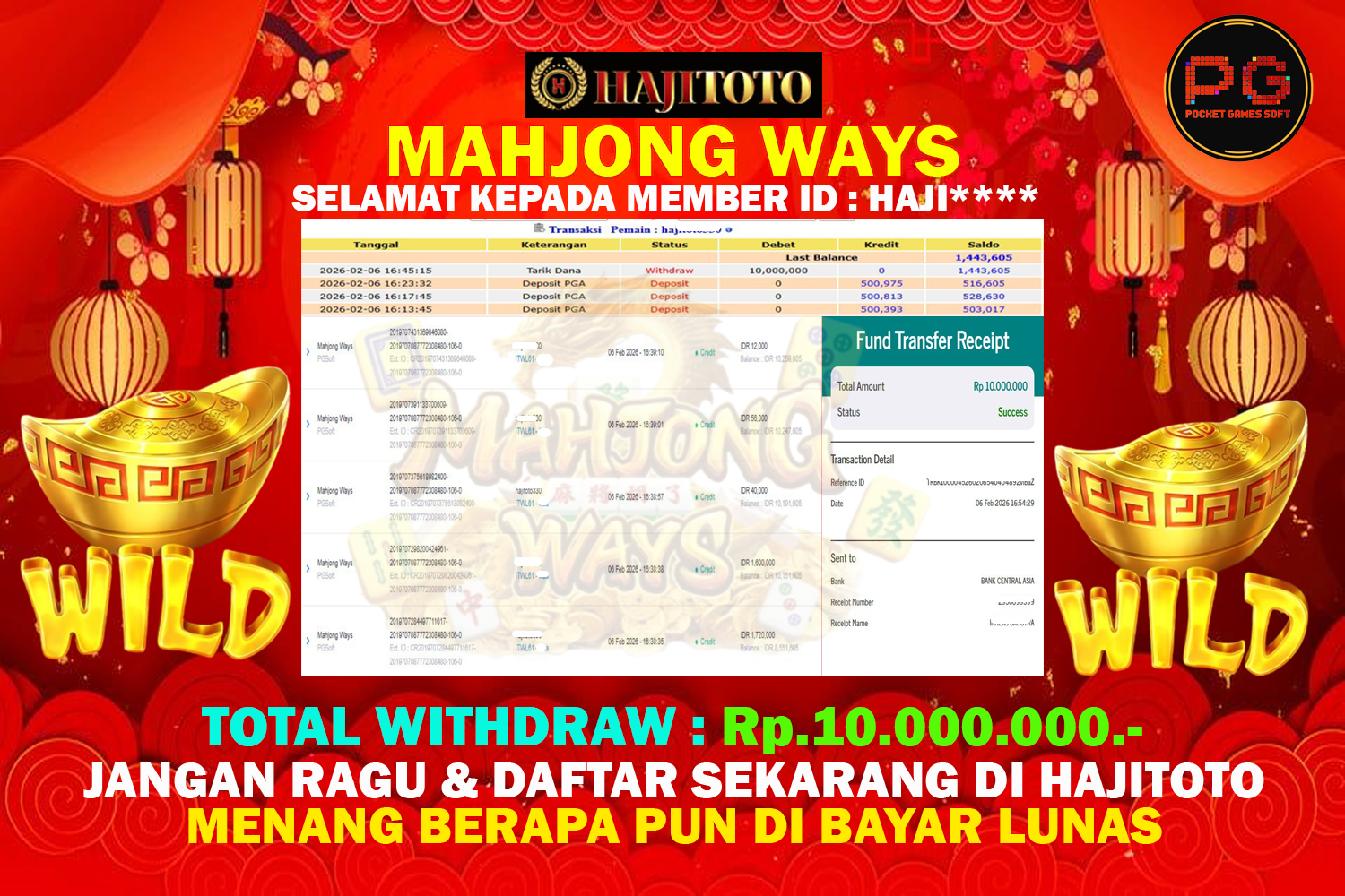 SELAMAT KEPADA PEMENANG MEMBER MERAIH JACKPOT DI GAME SLOT MAHJONG WAYS TOTAL RP 10.000.000 DI BAYAR LUNAS